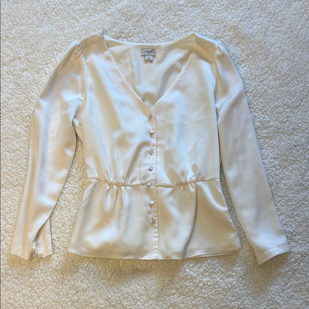 EUC J. Crew Cream Satin Button-Down Blouse (Size 0)